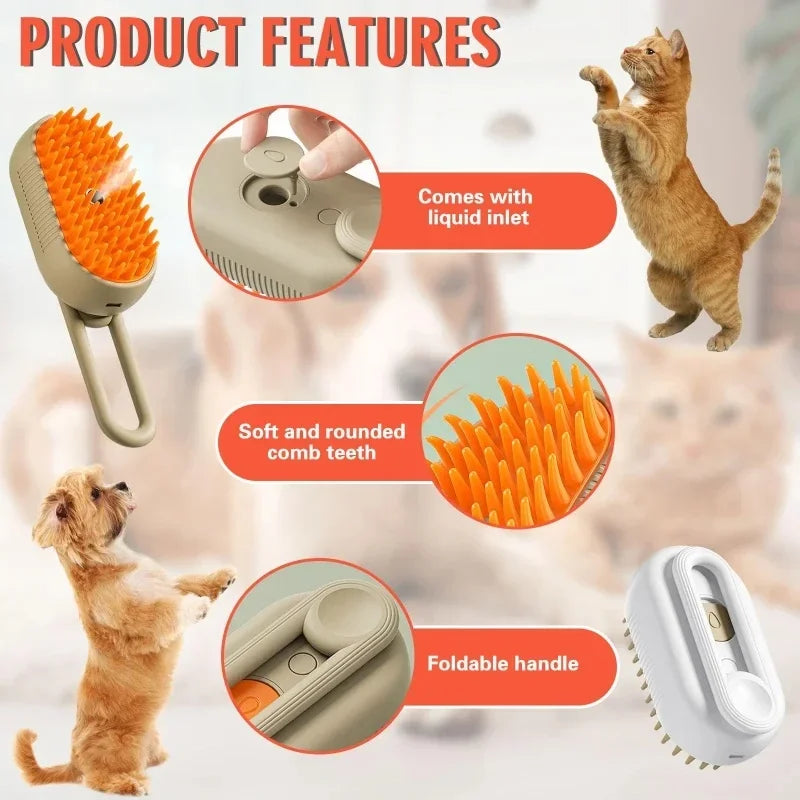 Cat Steam Brush Steamy Dog Brush 3 in 1 Rechargeable Spray Cat Hair Brushes for Massage Pet Grooming Comb Hair Removal Comb