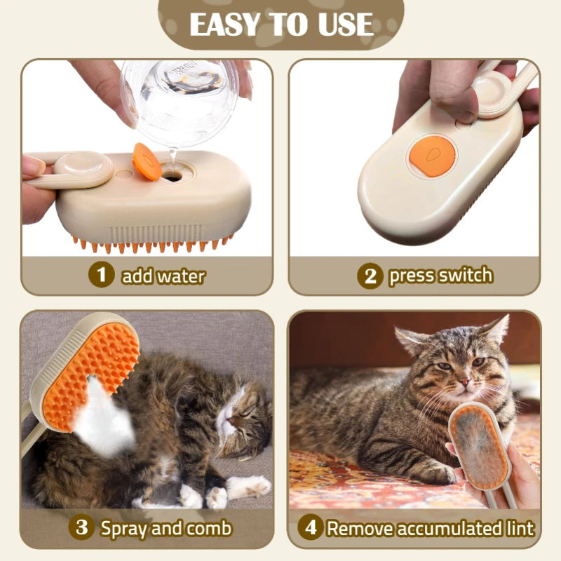 Cat Steam Brush Steamy Dog Brush 3 in 1 Rechargeable Spray Cat Hair Brushes for Massage Pet Grooming Comb Hair Removal Comb