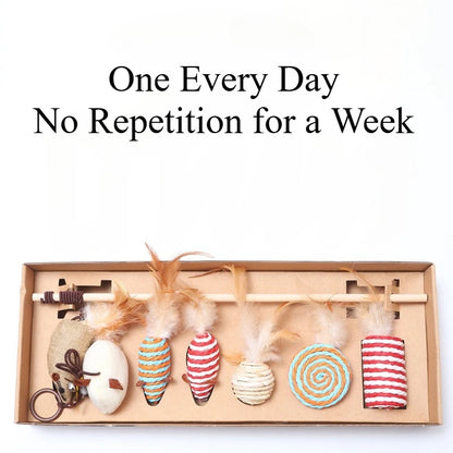 7 Piece Set Cat Toys Combination Set Funny Stick Sisal Feather Bell Plush Mouse Cat Pet Toy Supplies Kitten Toys for Indoor